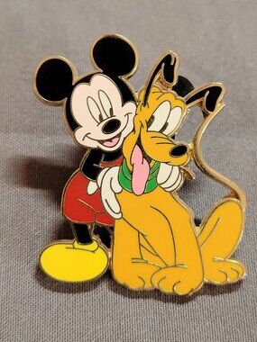2008 Official Disney Pin Trading - Mickey & Pluto Pin with Mouse Ear Backing